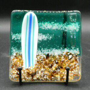 Fused Glass Decorative Surfboard Dish, signed dzi '17